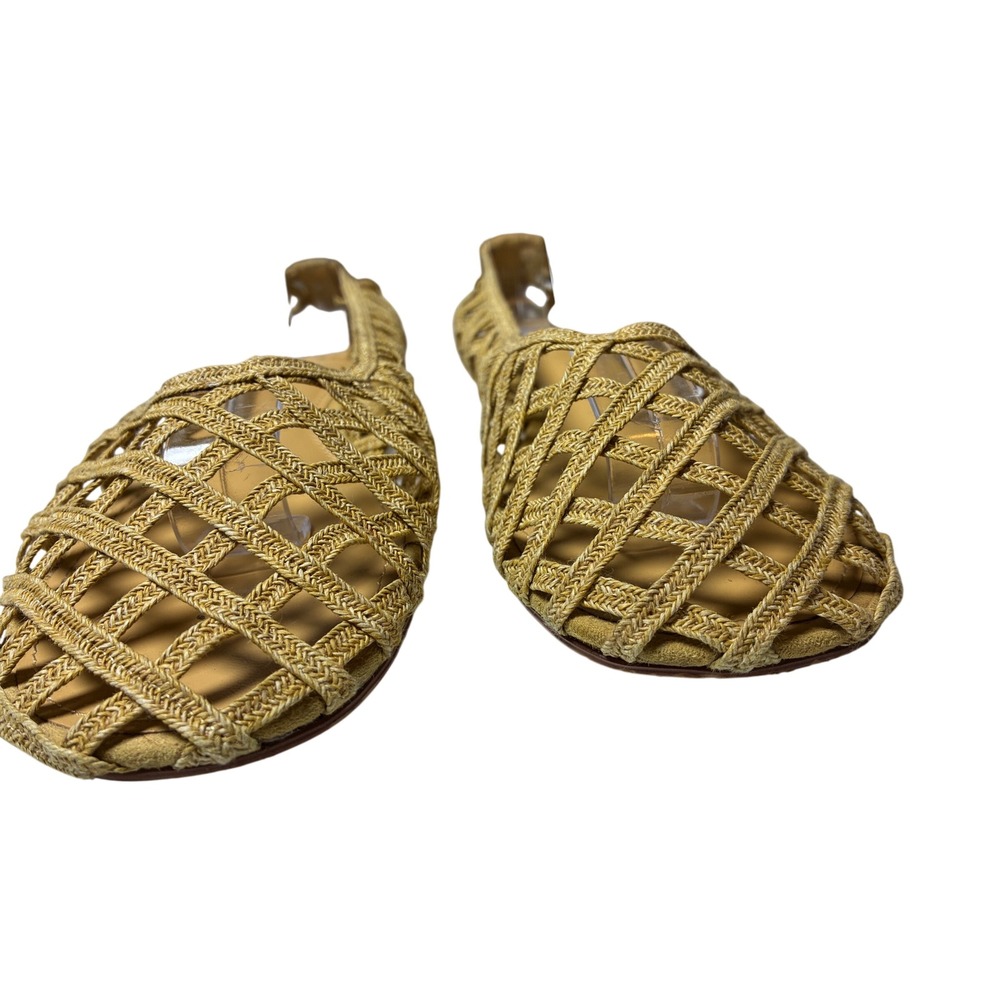 Mango Woven Lattice Ballet Flats Golden Tan Square Toe Shoes EU 37 - Picture 5 of 7
